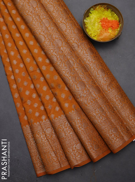 Semi chiniya saree mustard shade with woven buttas and woven border