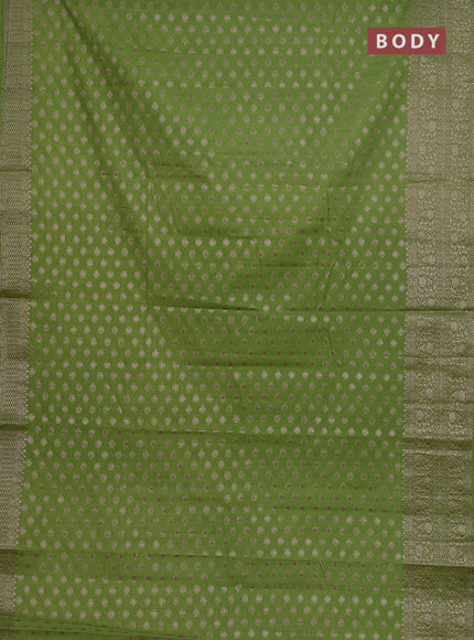 Semi chiniya saree green with woven buttas and woven border
