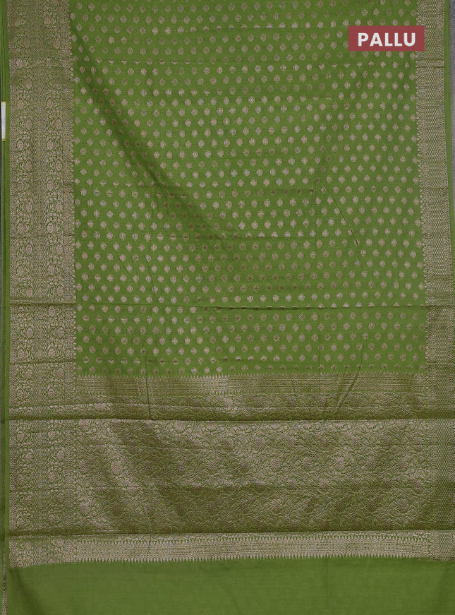 Semi chiniya saree green with woven buttas and woven border