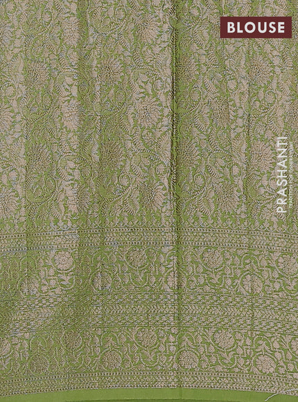Semi chiniya saree green with woven buttas and woven border