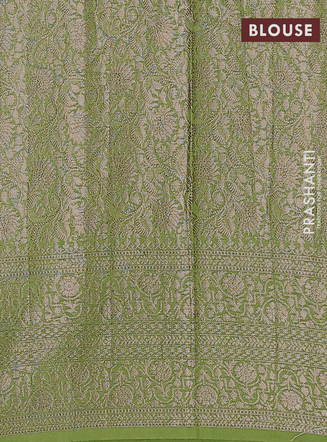 Semi chiniya saree green with woven buttas and woven border