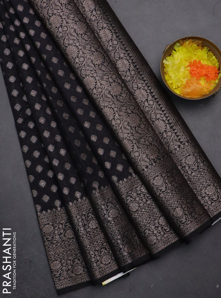 Semi chiniya saree black with woven buttas and woven border