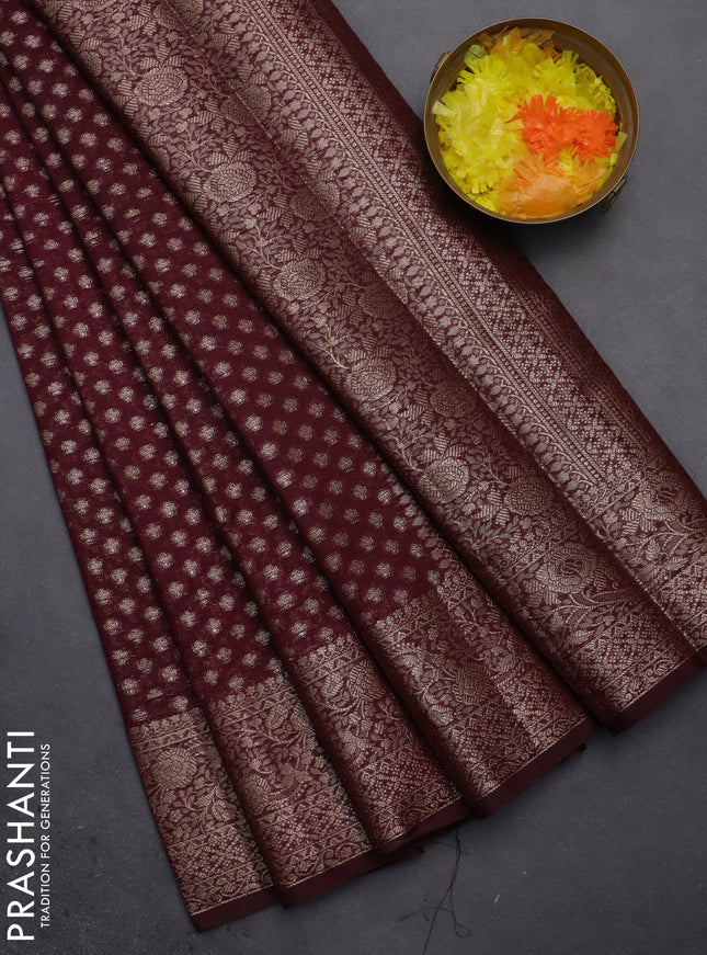 Semi chiniya saree deep maroon with woven buttas and woven border