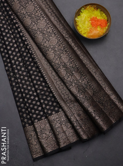 Semi chiniya saree black with woven buttas and woven border