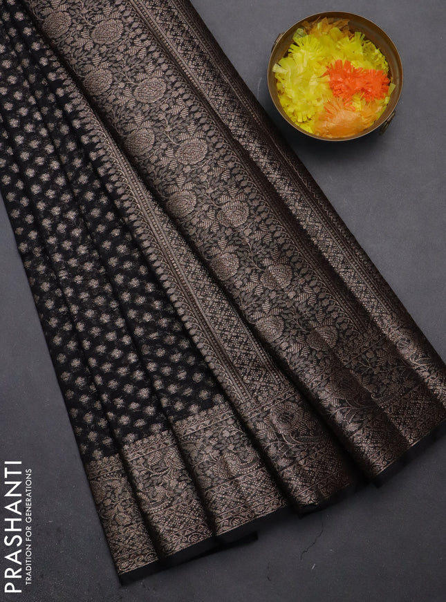 Semi chiniya saree black with woven buttas and woven border