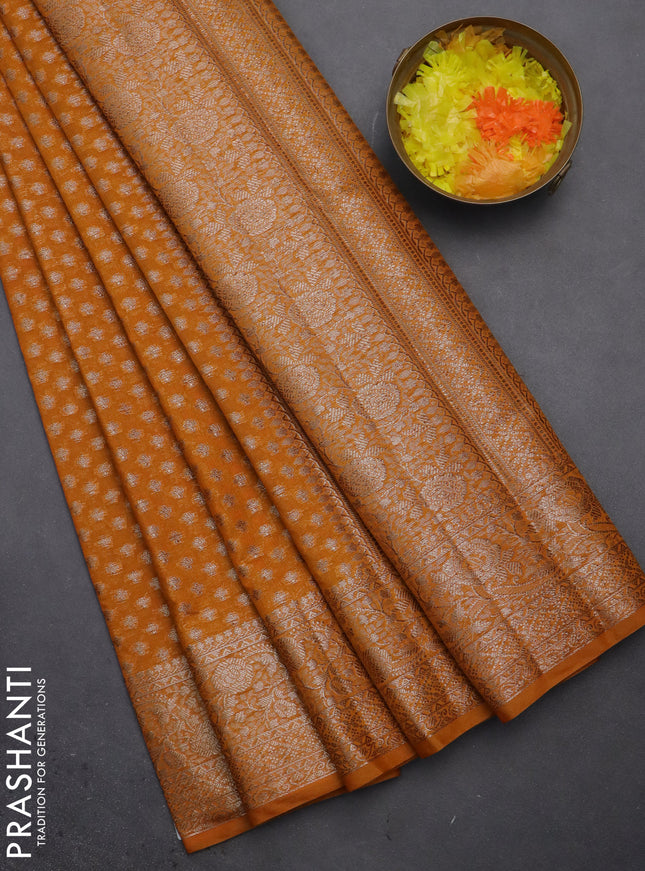 Semi chiniya saree mustard yellow with woven buttas and woven border