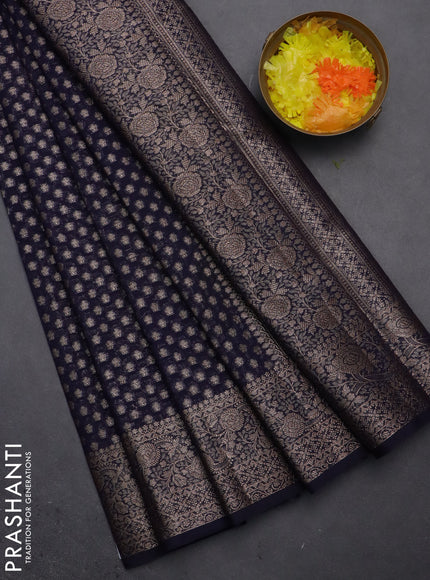 Semi chiniya saree navy blue with woven buttas and woven border