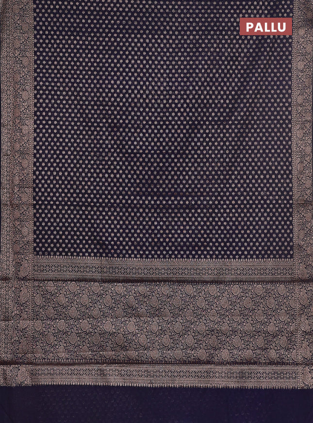 Semi chiniya saree navy blue with woven buttas and woven border