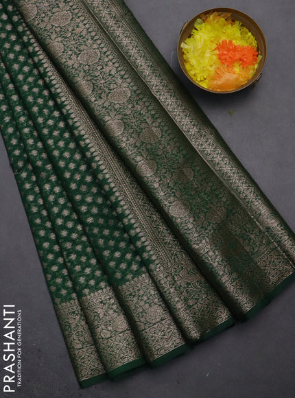 Semi chiniya saree green with woven buttas and woven border