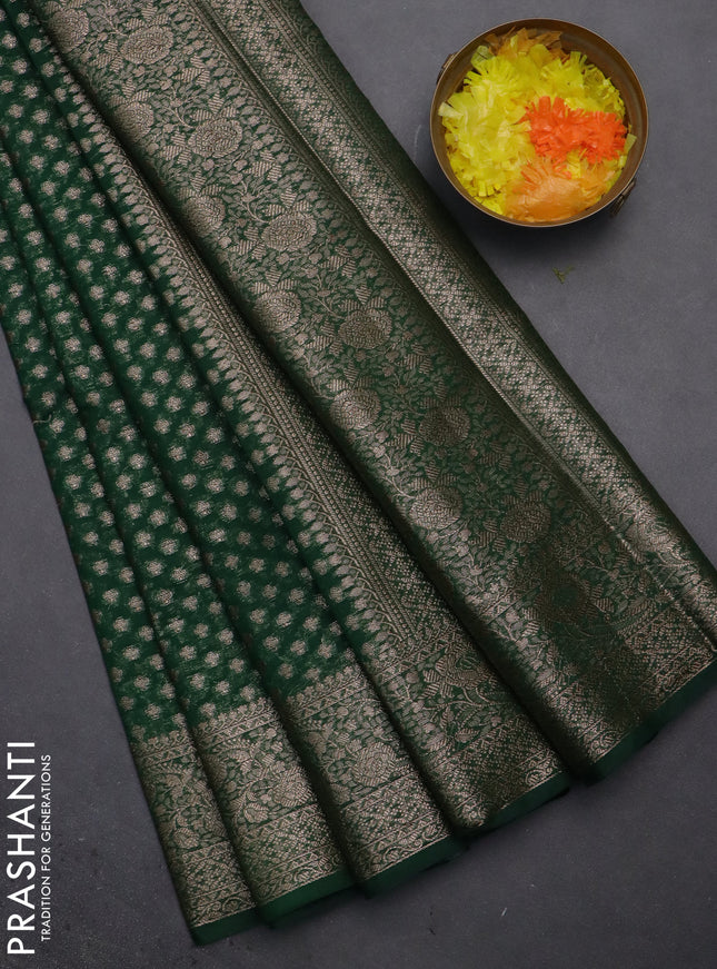 Semi chiniya saree green with woven buttas and woven border