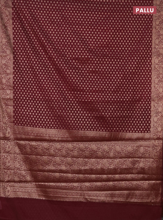 Semi chiniya saree deep maroon with woven buttas and woven border