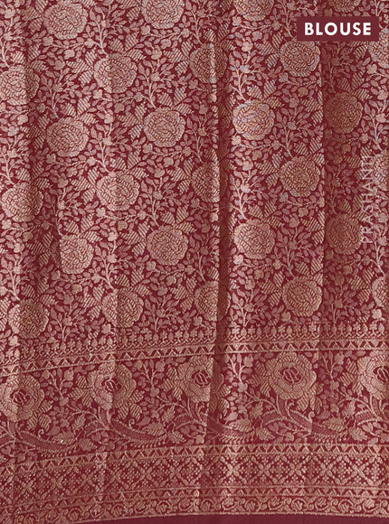 Semi chiniya saree deep maroon with woven buttas and woven border