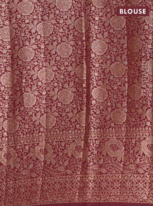 Semi chiniya saree deep maroon with woven buttas and woven border