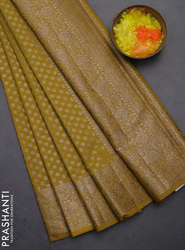 Semi chiniya saree yellow with woven buttas and woven border