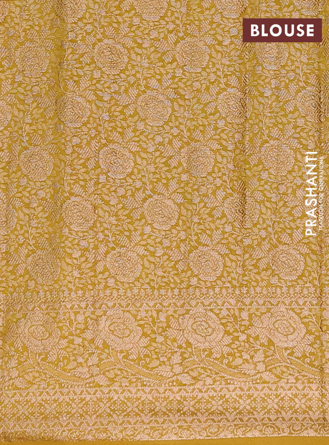 Semi chiniya saree yellow with woven buttas and woven border