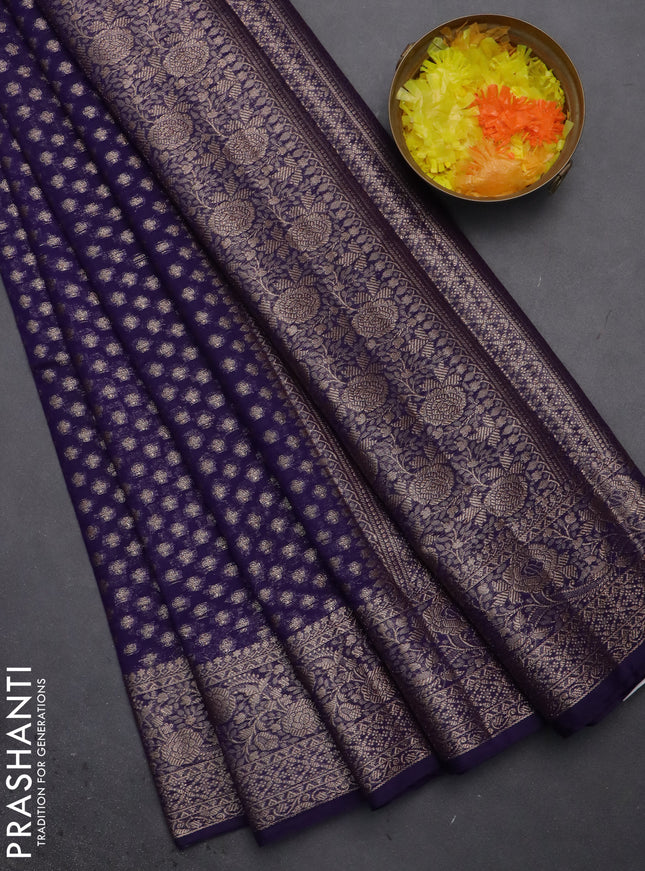 Semi chiniya saree deep violet with woven buttas and woven border