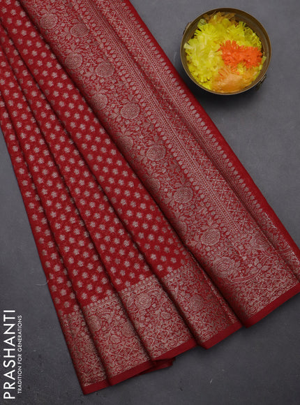 Semi chiniya saree red with woven buttas and woven border