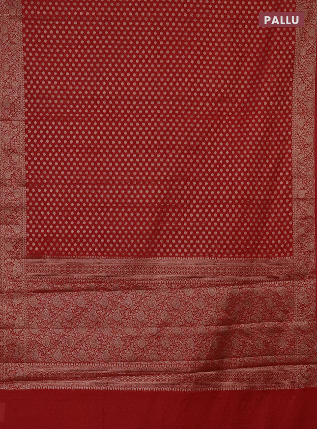 Semi chiniya saree red with woven buttas and woven border