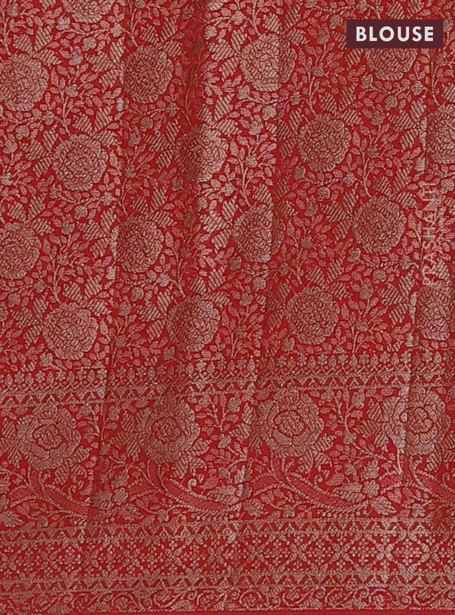 Semi chiniya saree red with woven buttas and woven border