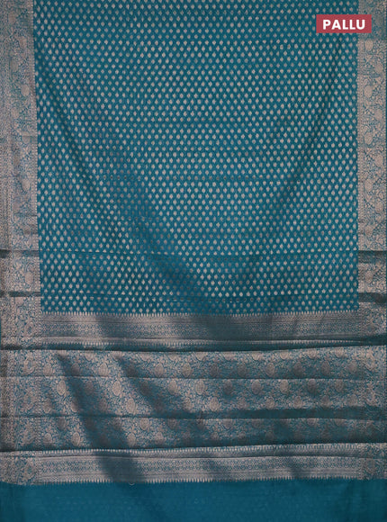 Semi chiniya saree teal blue with woven buttas and woven border