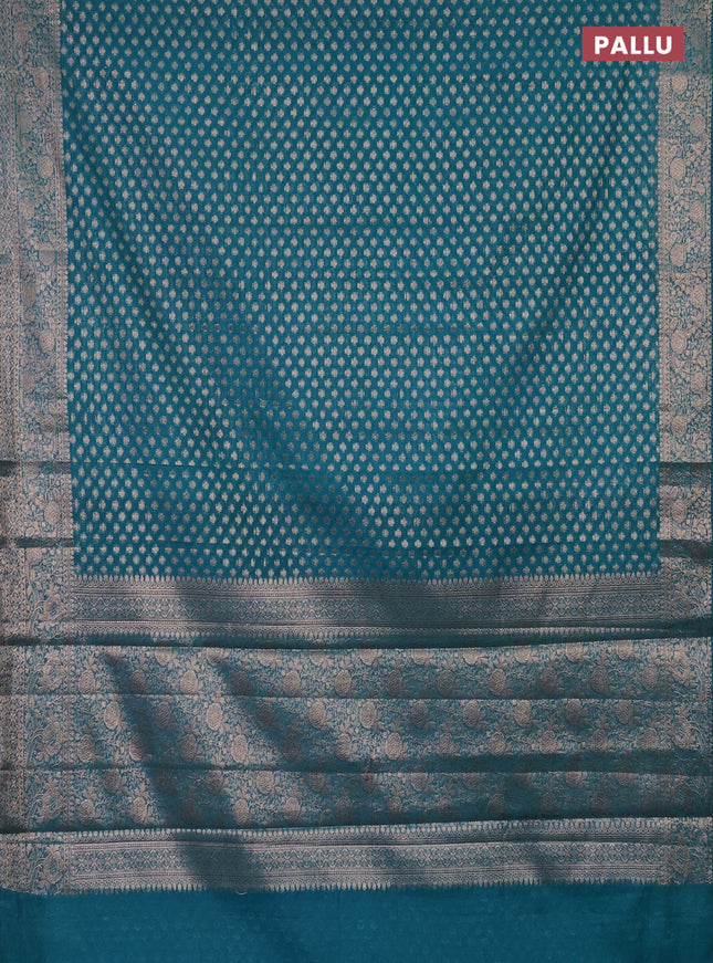 Semi chiniya saree teal blue with woven buttas and woven border