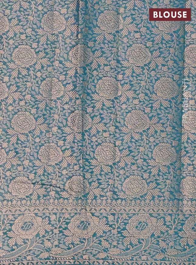 Semi chiniya saree teal blue with woven buttas and woven border