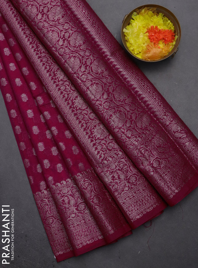 Semi chiniya saree pink with woven buttas and woven border