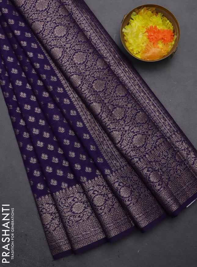 Semi chiniya saree violet with woven buttas and woven border