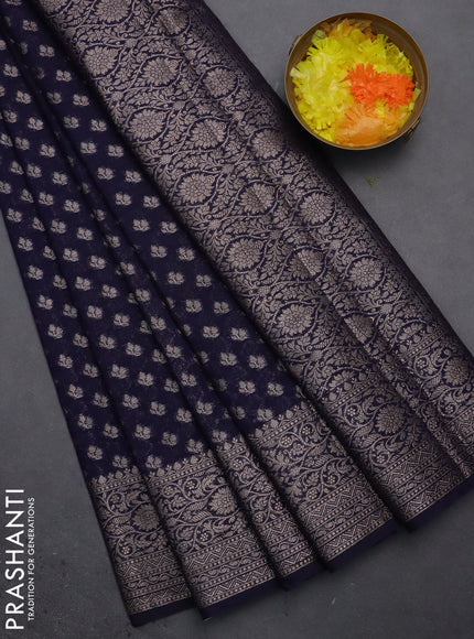 Semi chiniya saree navy blue with woven buttas and woven border