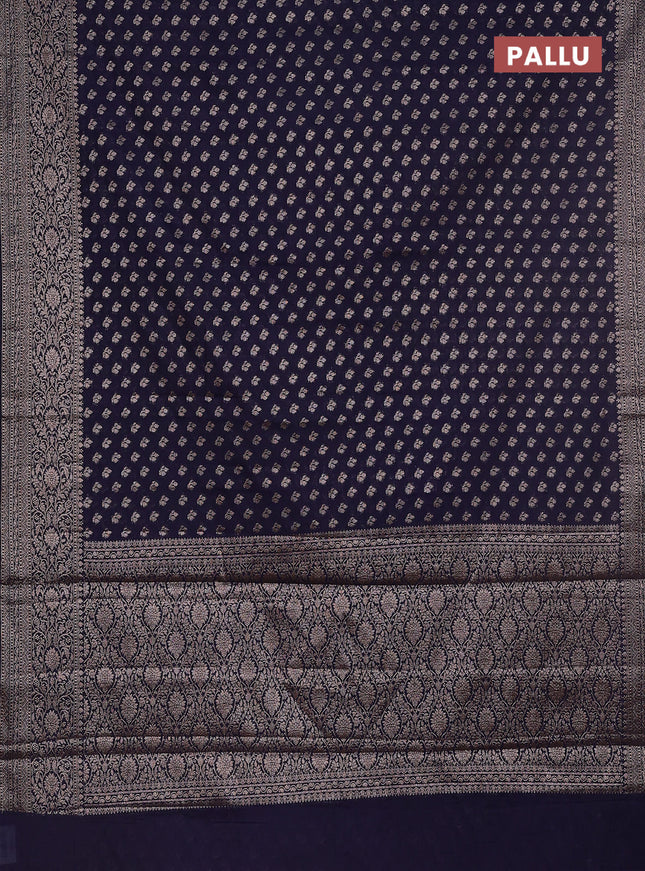 Semi chiniya saree navy blue with woven buttas and woven border