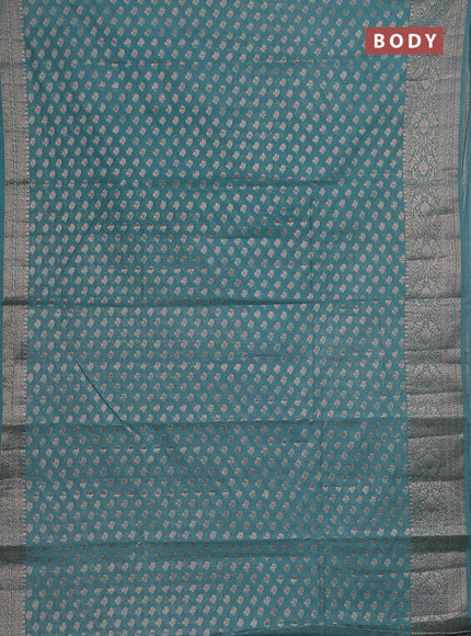 Semi chiniya saree teal shade with woven buttas and woven border