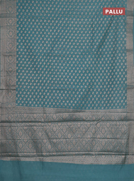 Semi chiniya saree teal shade with woven buttas and woven border