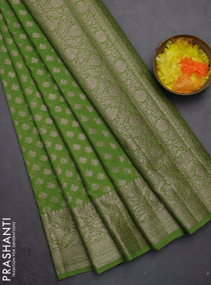 Semi chiniya saree green with woven buttas and woven border