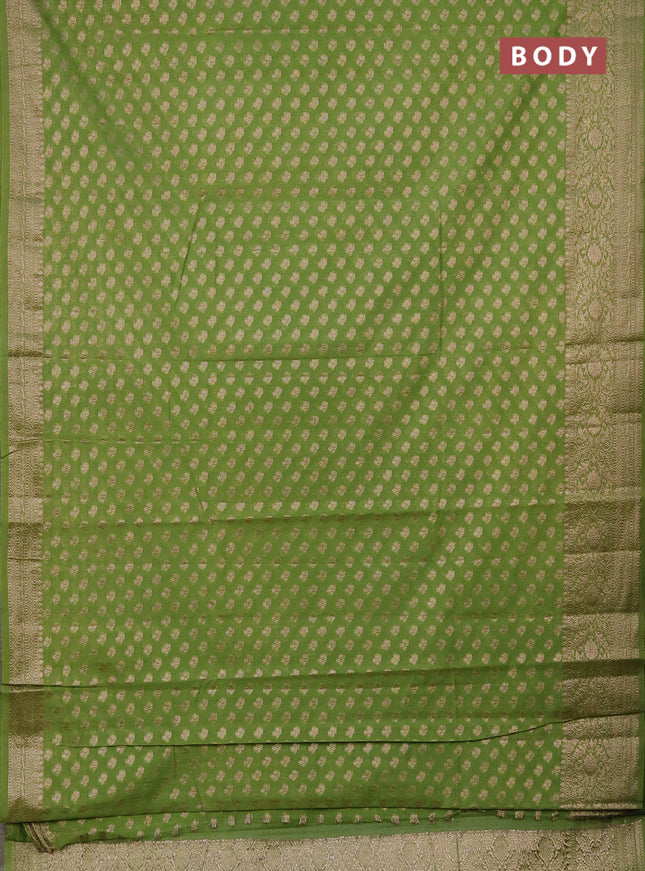 Semi chiniya saree green with woven buttas and woven border