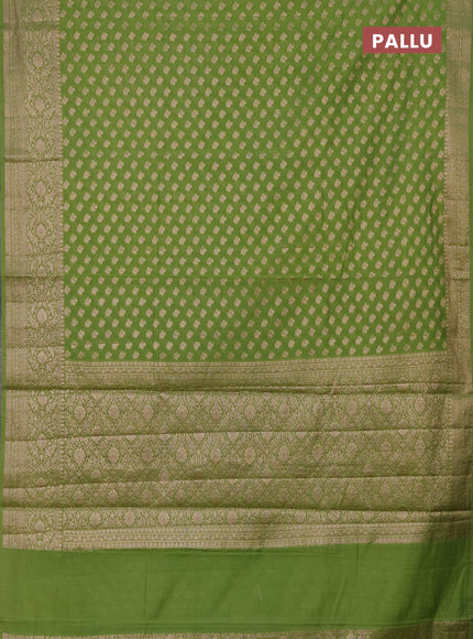 Semi chiniya saree green with woven buttas and woven border