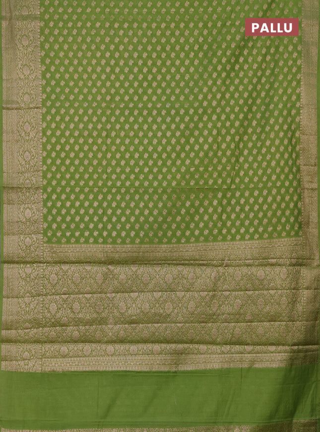 Semi chiniya saree green with woven buttas and woven border