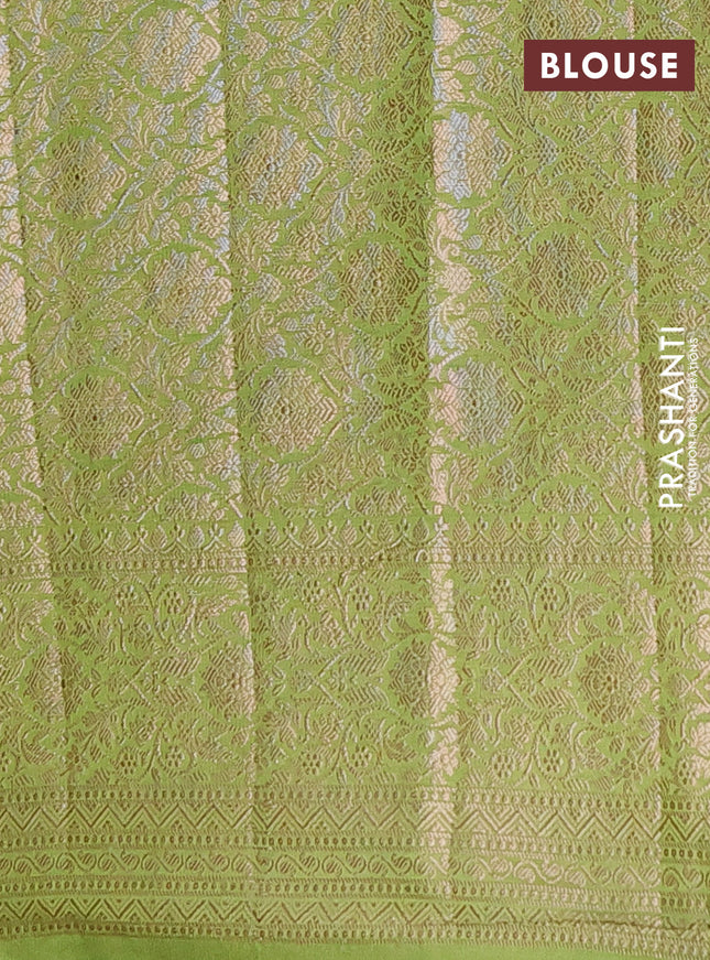 Semi chiniya saree green with woven buttas and woven border