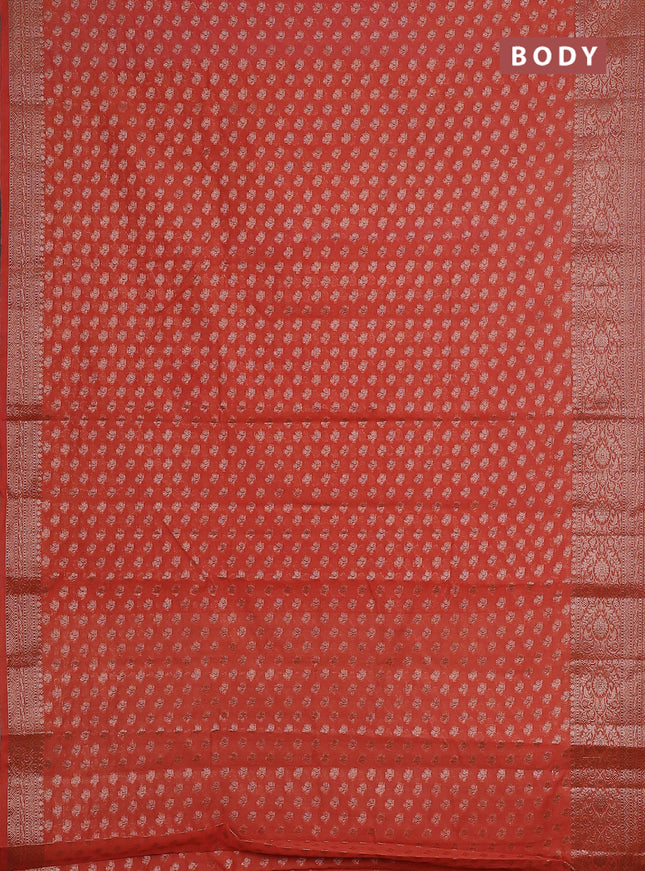 Semi chiniya saree peach orange with woven buttas and woven border