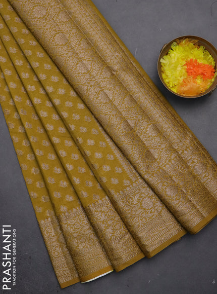 Semi chiniya saree mustard shade with woven buttas and woven border