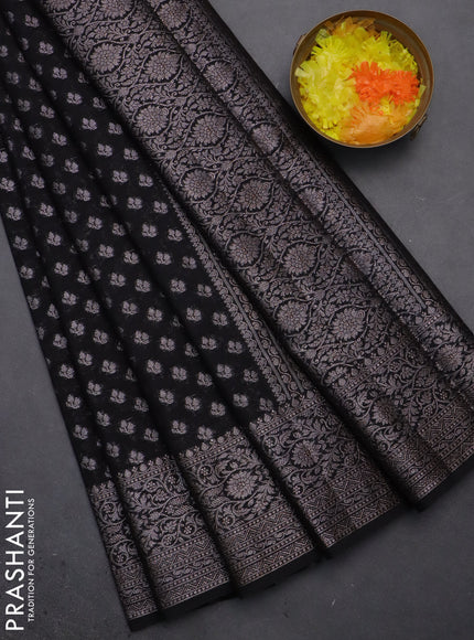 Semi chiniya saree black with woven buttas and woven border