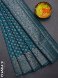Semi chiniya saree teal blue with woven buttas and woven border