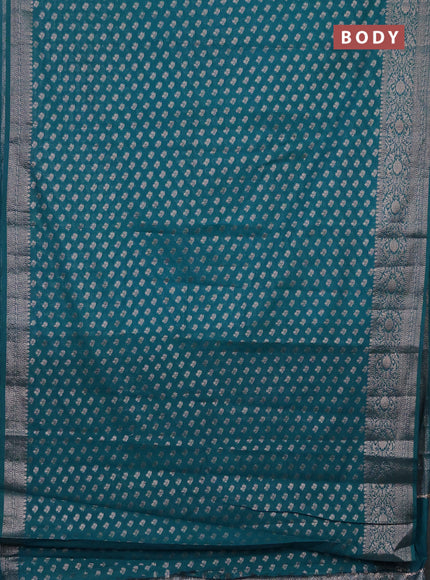 Semi chiniya saree teal blue with woven buttas and woven border