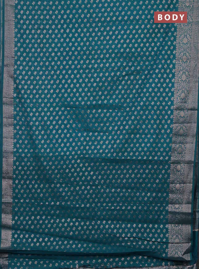 Semi chiniya saree teal blue with woven buttas and woven border