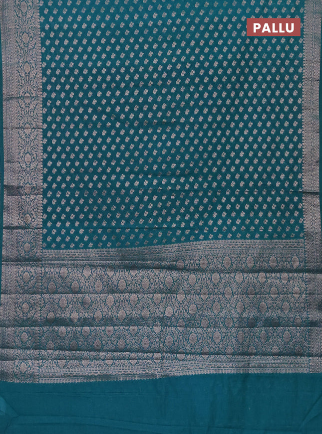 Semi chiniya saree teal blue with woven buttas and woven border