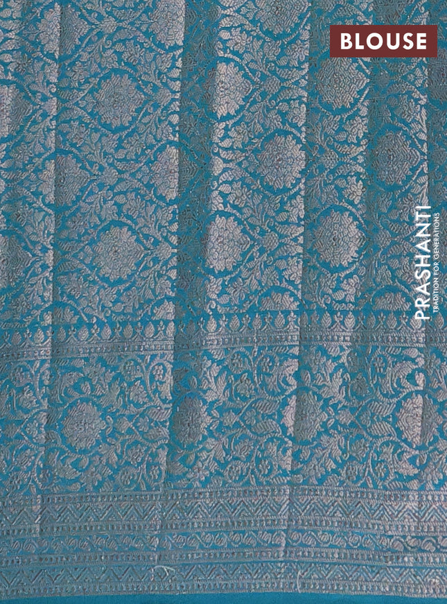 Semi chiniya saree teal blue with woven buttas and woven border