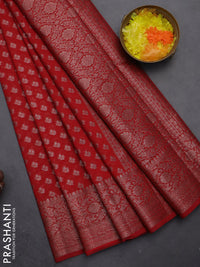 Semi chiniya saree red with woven buttas and woven border