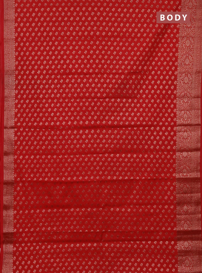 Semi chiniya saree red with woven buttas and woven border