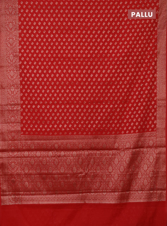 Semi chiniya saree red with woven buttas and woven border