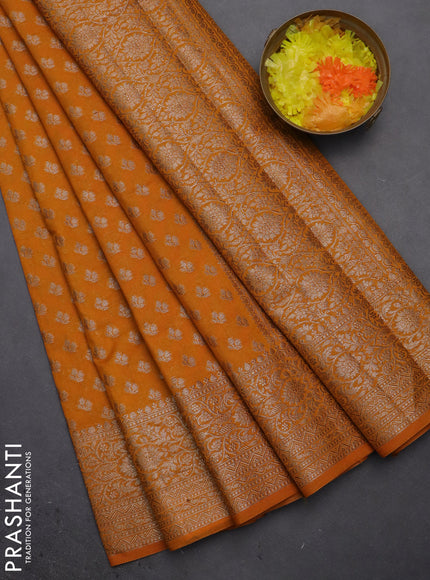 Semi chiniya saree mustard yellow with woven buttas and woven border