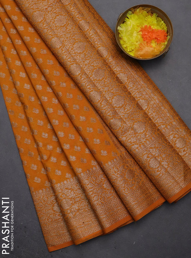 Semi chiniya saree mustard yellow with woven buttas and woven border